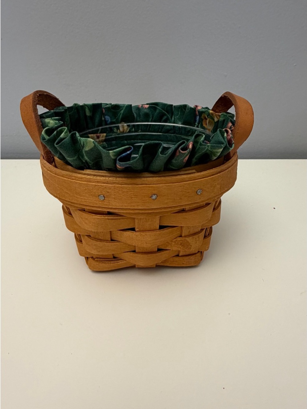 Longaberger Small Woven Wood Basket with Fabric Liner Plastic Protector 1997